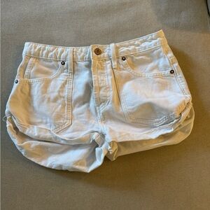 We The Free High Mini White Denim Cargi Shorts